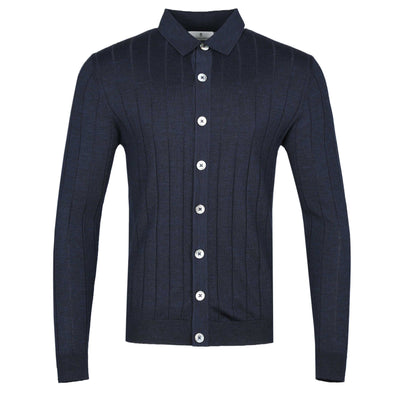 Thomas Maine Shirt Full Button Knit Through in Navy
