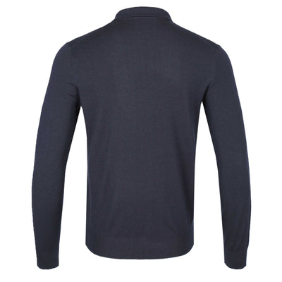 Thomas Maine Zip Knitted Long Sleeve Polo in Navy