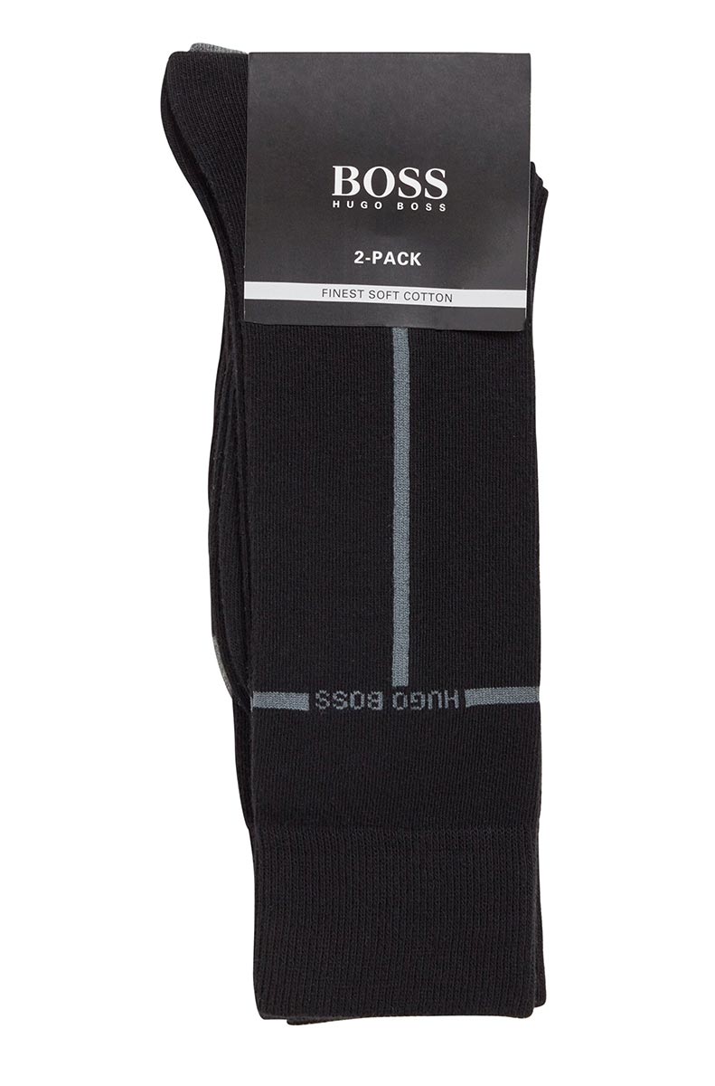 BOSS 2 Pack RS Logo Stripe Sock in Black