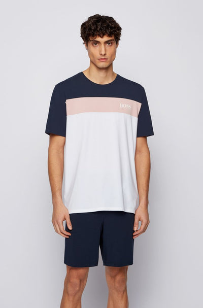 BOSS Balance T Shirt in Navy, Pink & White Model 1 