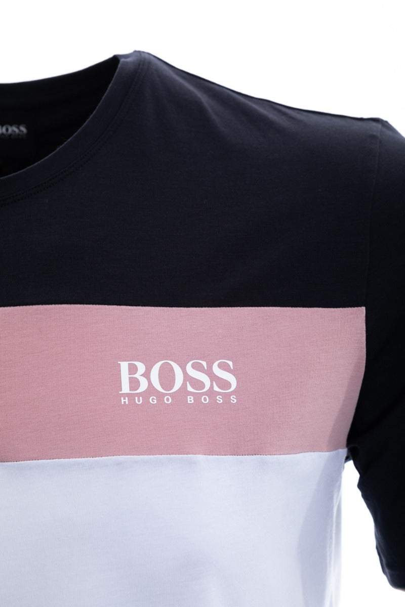 BOSS Balance T Shirt in Navy, Pink & White Shoulder