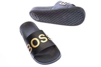 BOSS Bay_Slid Slide in Black & Gold