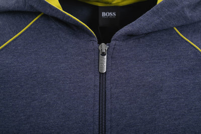 BOSS Mix & Match Jacket H Hooded Sweatshirt in Navy Marl & Lime Green Trim