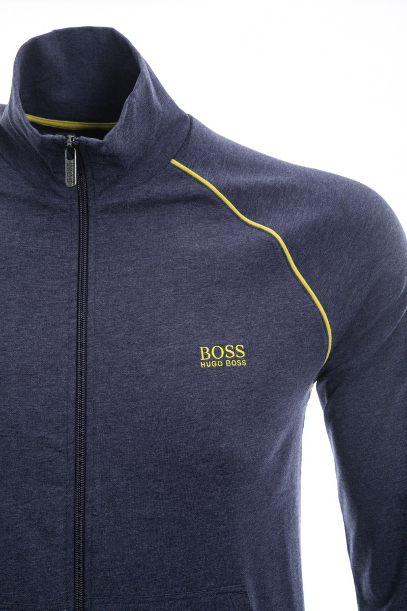 BOSS Mix & Match Jacket Z Sweatshirt in Navy Marl & Lime Green Trim