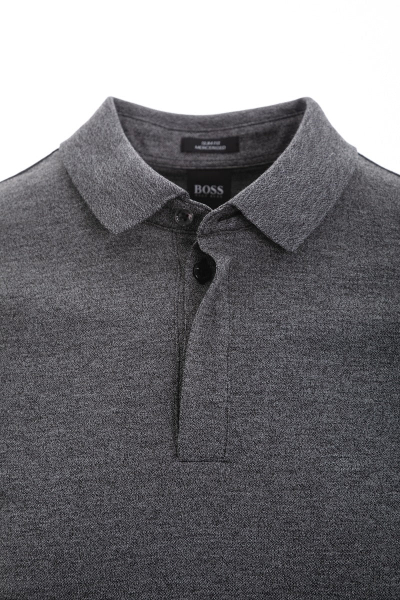BOSS Pleins 15 Long Sleeve Polo Shirt in Black Button