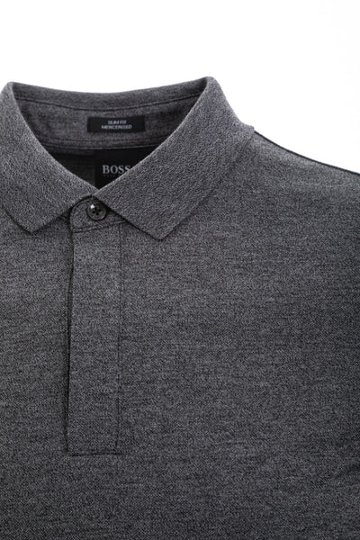 BOSS Pleins 15 Long Sleeve Polo Shirt in Black Chest
