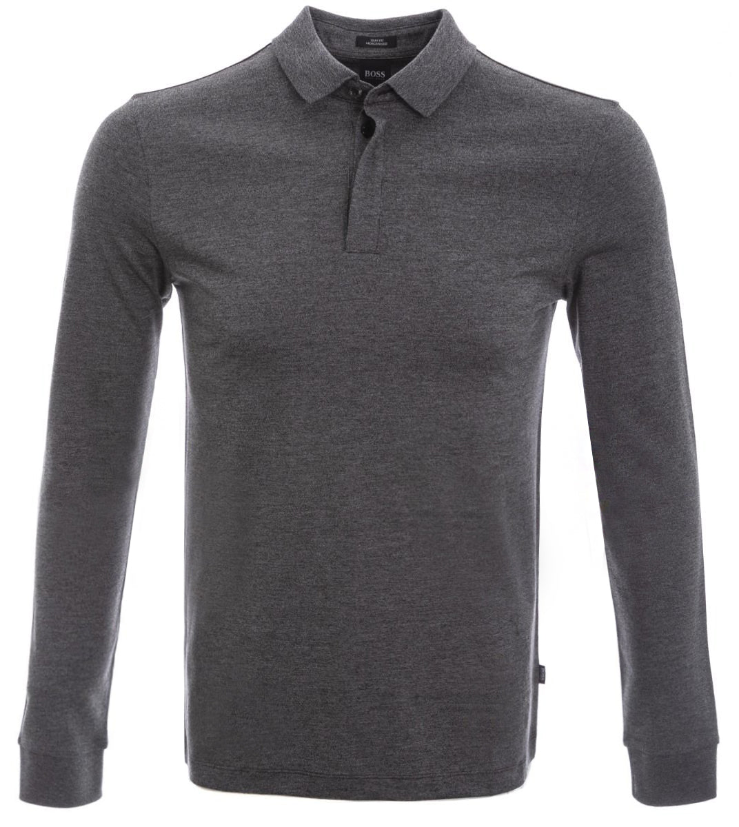 BOSS Pleins 15 Long Sleeve Polo Shirt in Black Front