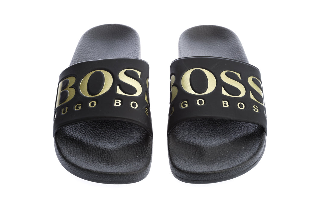 BOSS Solar Slid Logo Slides in Black Gold I BOSS I Norton Barrie