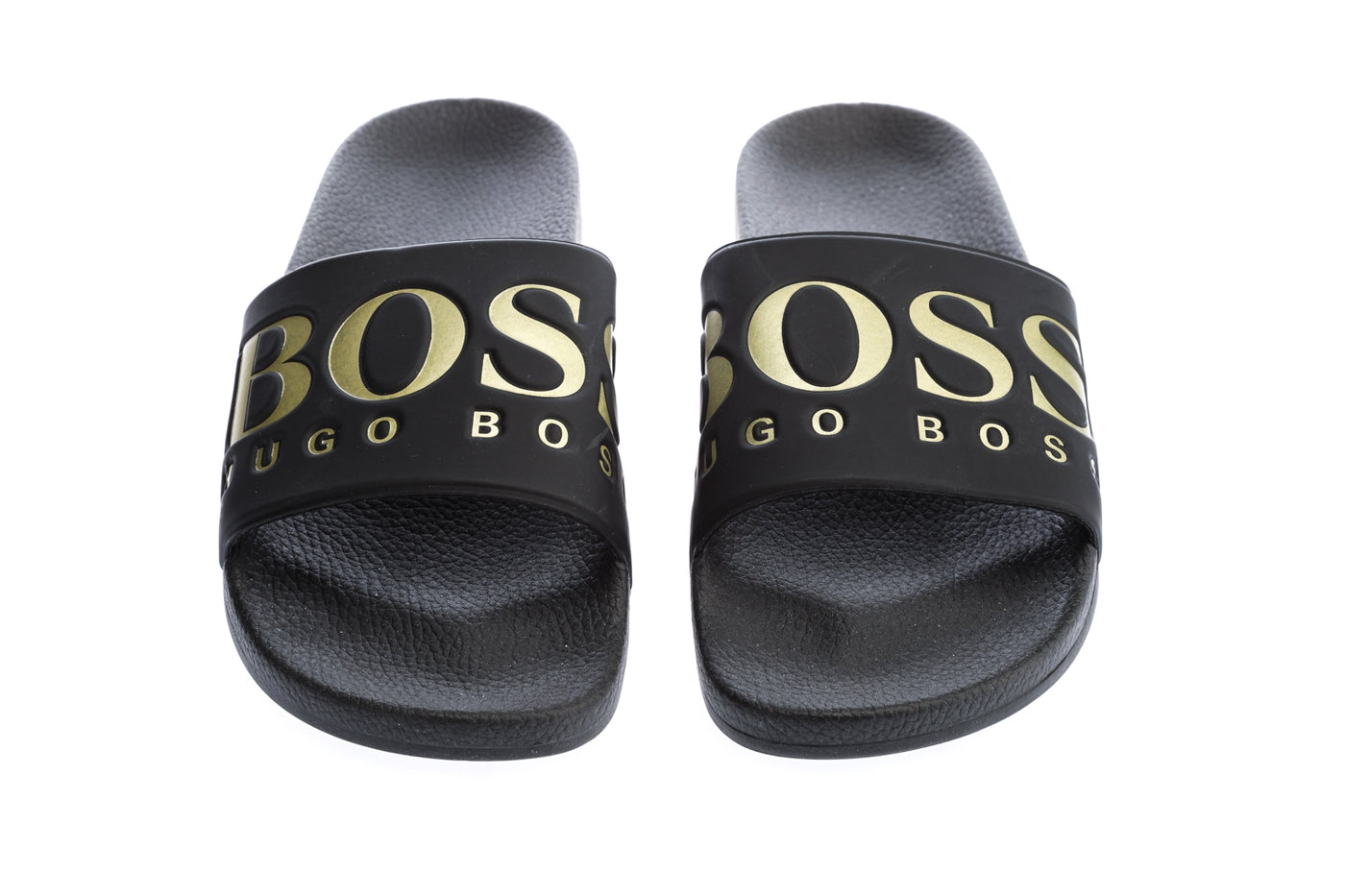 Hugo boss sliders black and gold sales
