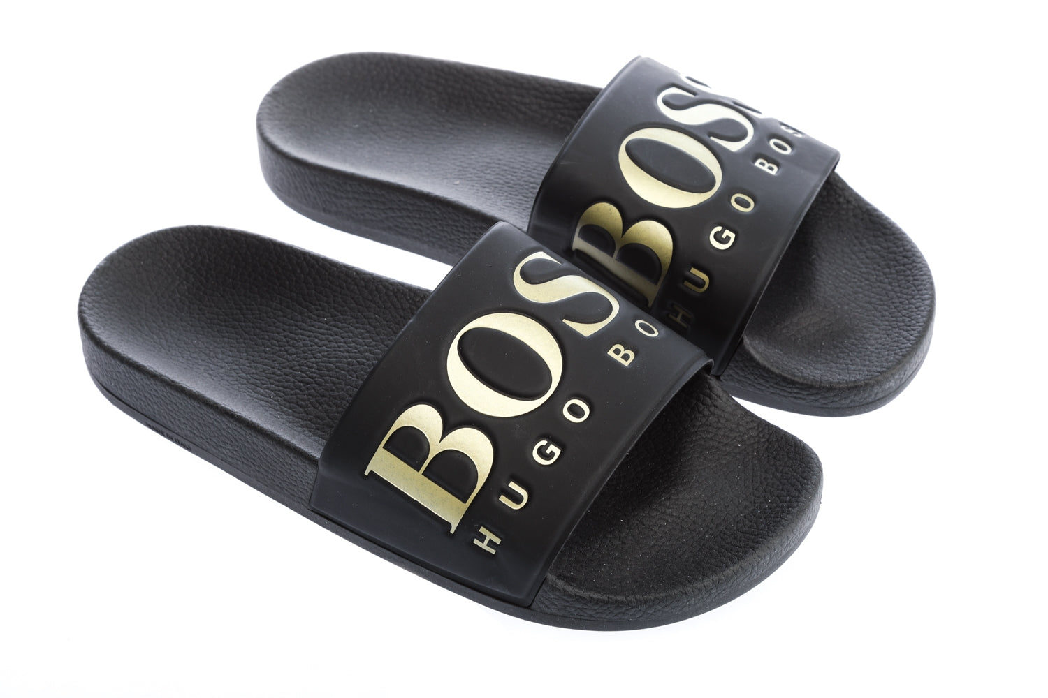 Hugo boss sliders sales black and gold
