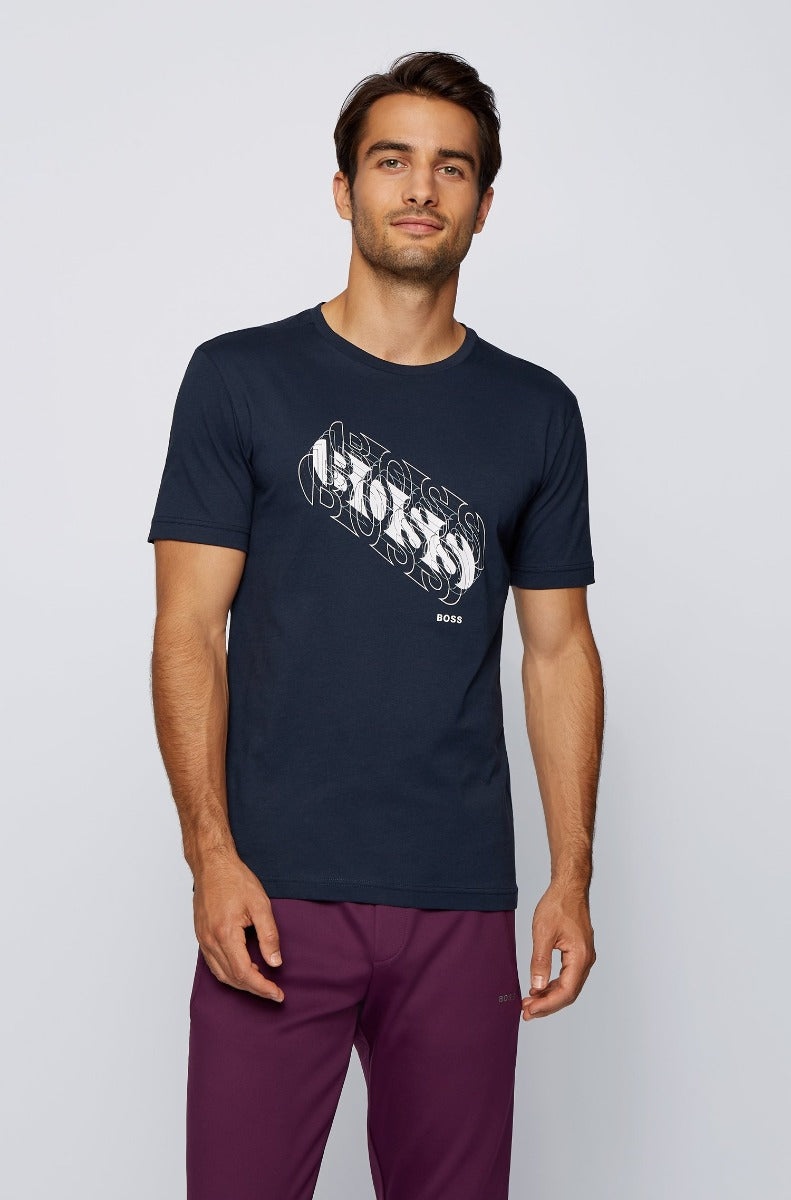 BOSS Tee 3 T Shirt in Navy Model 1 