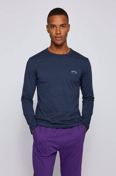 BOSS Togn Curved Long Sleeve T Shirt in Navy Model 1