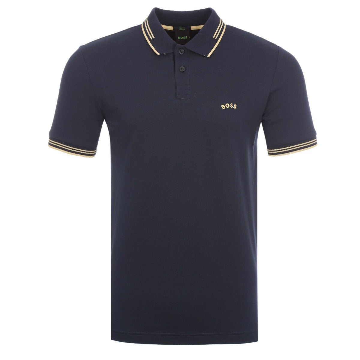 BOSS Paul Curved Polo Shirt in Navy & Gold