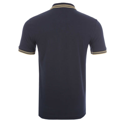 BOSS Paul Curved Polo Shirt in Navy & Gold