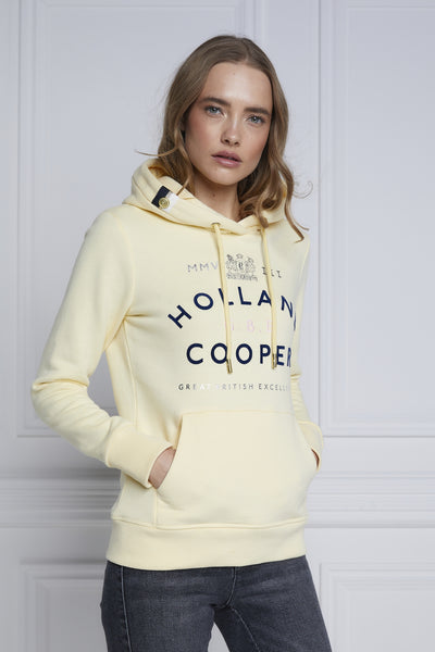 Holland Cooper GBE Flock Logo Hoodie in Lemon