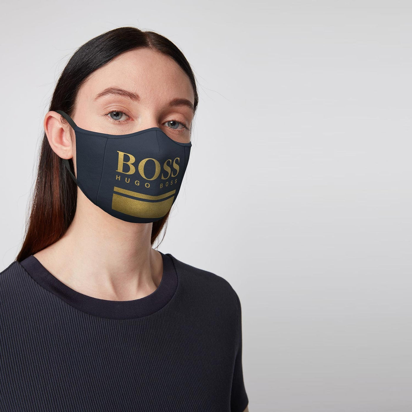 BOSS Face Mask in Navy & Gold