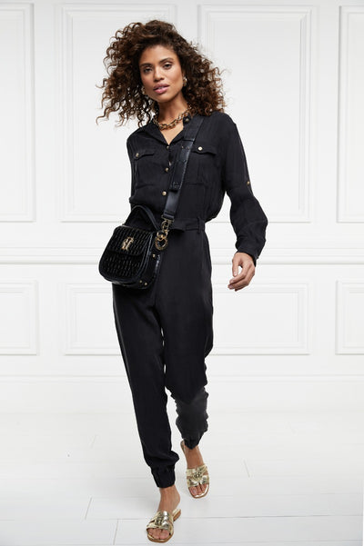 Holland Cooper Utility Jumpsuit in Black Model Front