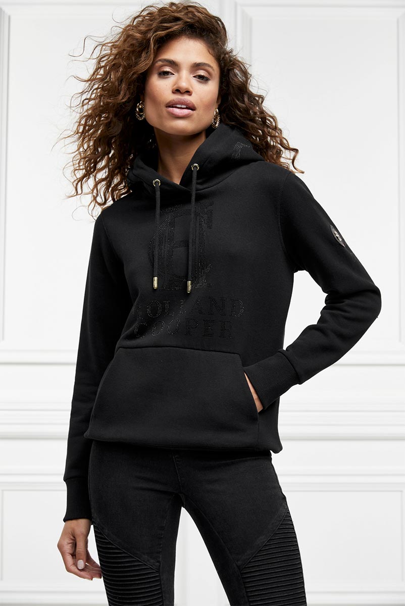 Holland Cooper Essential Ladies Hoodie Sweat Top in Black Sparkle