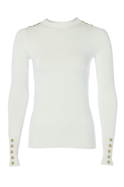 Holland Cooper Buttoned Knit Crew Neck in Cream
