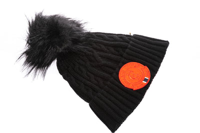 Holland Cooper Cable Faux Fur Ladies Bobble Hat in Black