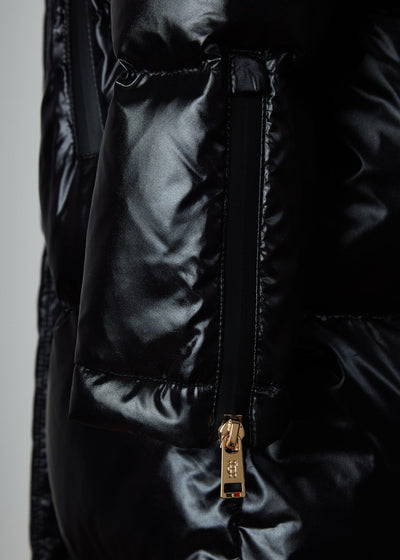 Holland Cooper Camden Longline Puffer Jacket in Black Pocket