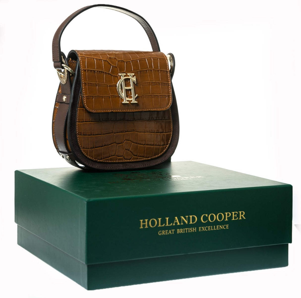 Holland Cooper Chelsea Saddle Bag in Tan Croc