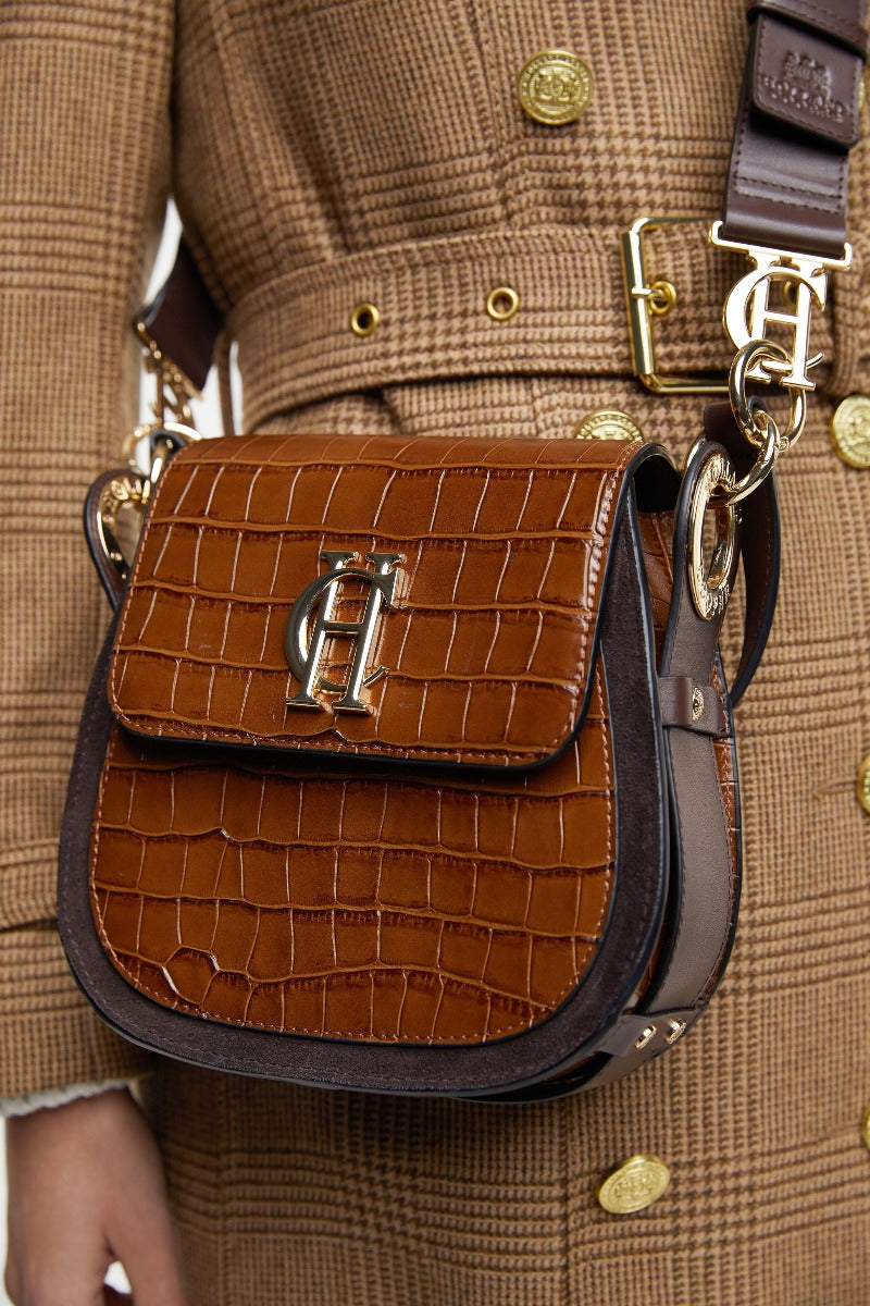 Holland Cooper Chelsea Saddle Bag in Tan Croc