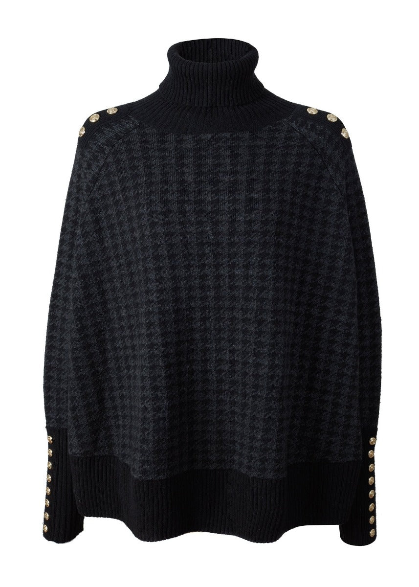 Holland Cooper Kingsbury Cape Knitwear in Grey Houndstooth Holland Cooper Norton Barrie