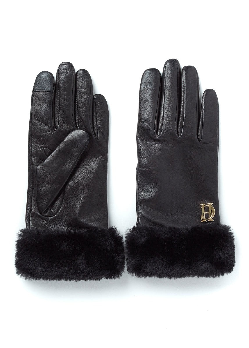 Holland Cooper Leather Trim Gloves in Black