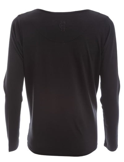 Holland Cooper Long Sleeve V Neck Tee in Black