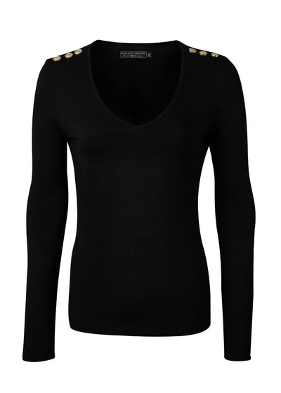 Holland Cooper Long Sleeve V Neck Tee in Black