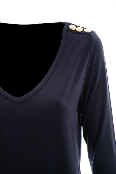 Holland Cooper Long Sleeve V Neck Tee in Ink Navy