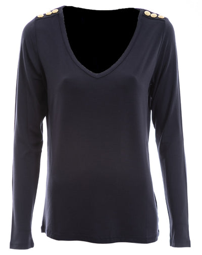 Holland Cooper Long Sleeve V Neck Tee in Ink Navy