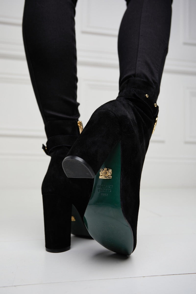 Holland Cooper Mayfair Suede Ankle Boot in Black Sole