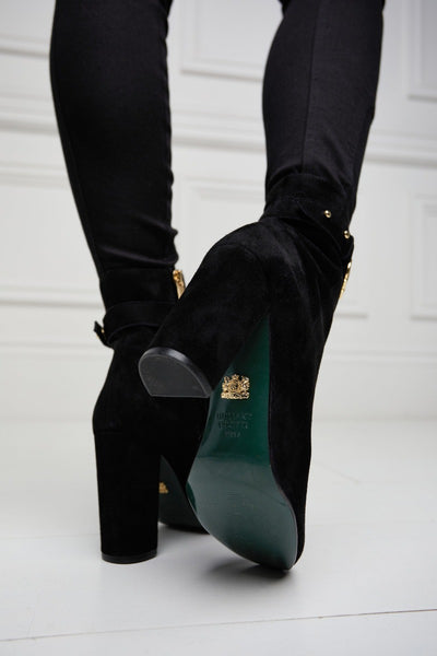 Holland Cooper Mayfair Suede Ankle Boot in Black Sole