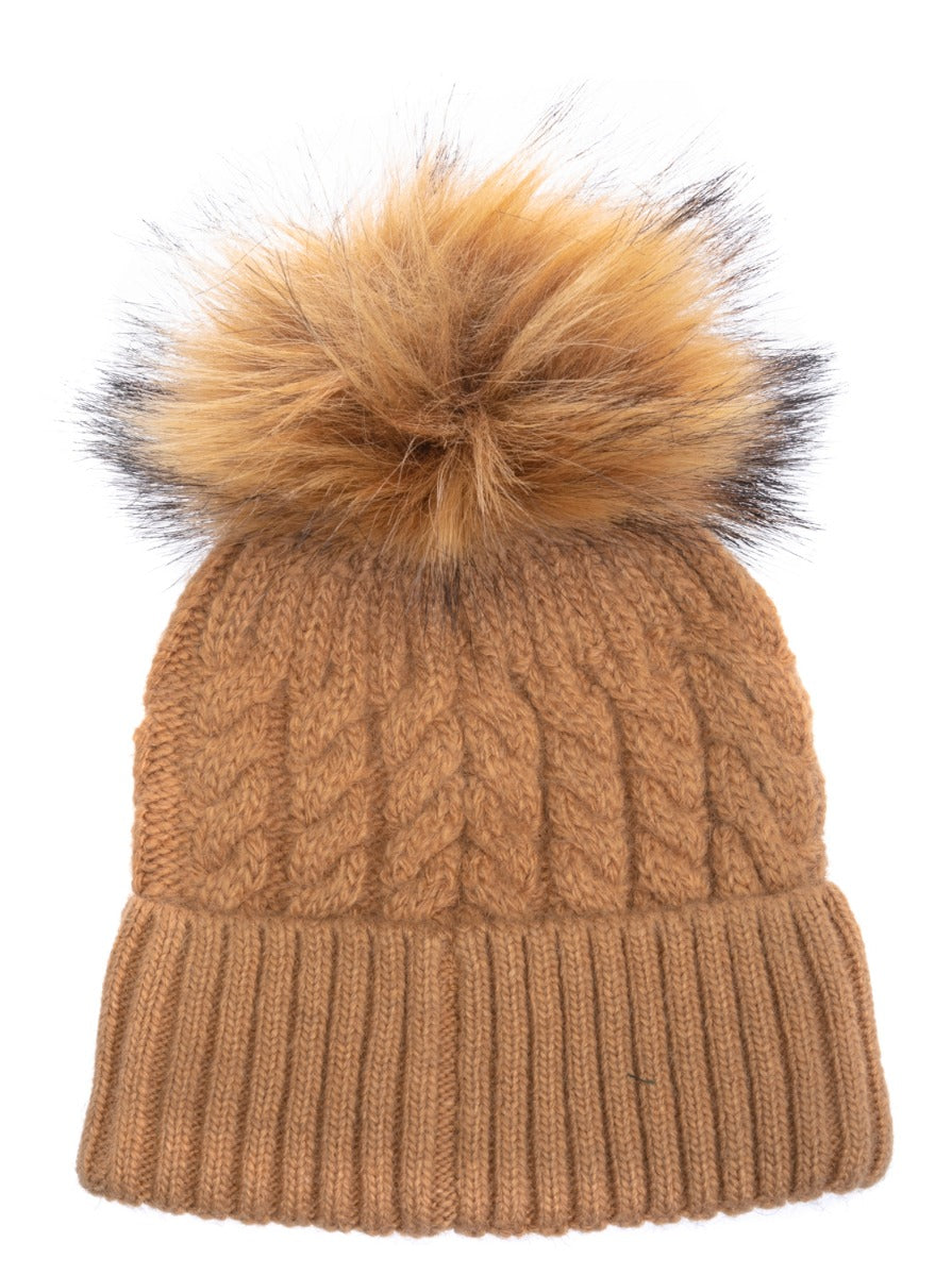 Holland Cooper Windsor Ladies Bobble Hat in Camel Marl Holland