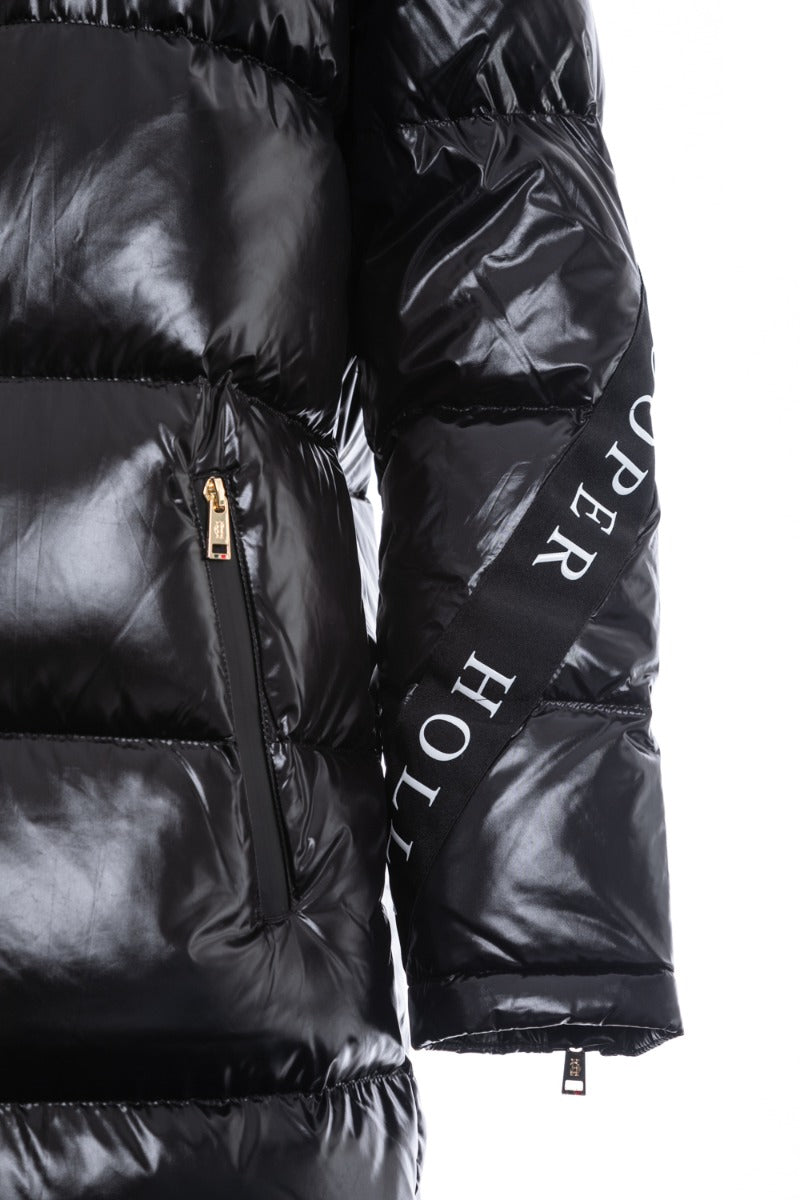 Holland Cooper Camden Longline Puffer Jacket in Black Sleeve