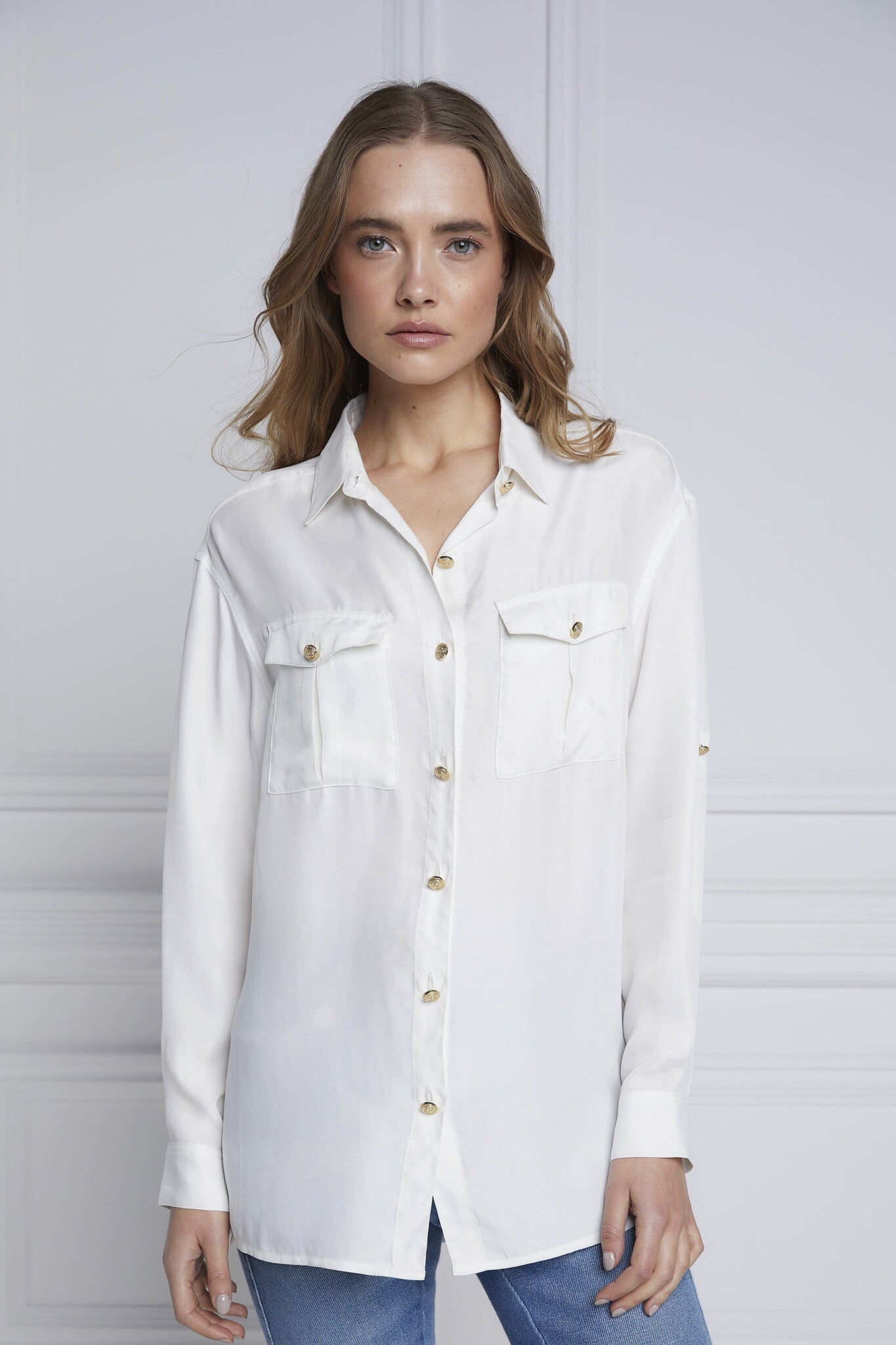 Holland Cooper Relaxed Fit Military Ladies Shirt in White