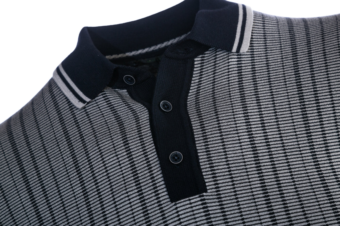 Remus Uomo Abstract Stripe Front Knitted Polo Shirt in Navy & Grey