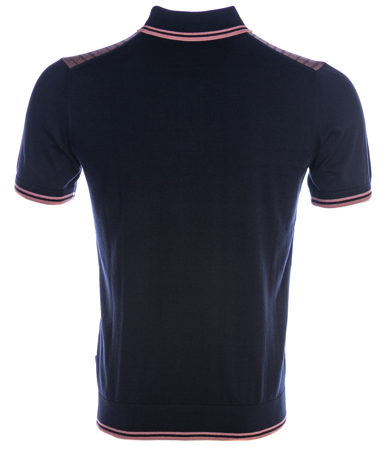 Remus Uomo Abstract Stripe Front Knitted Polo Shirt in Navy & Pink