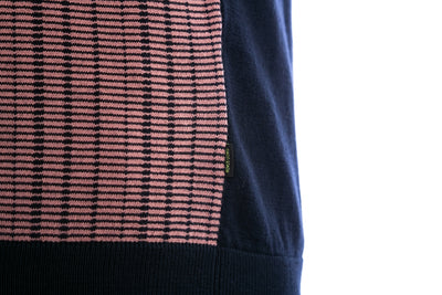 Remus Uomo Abstract Stripe Front Knitted Polo Shirt in Navy & Pink