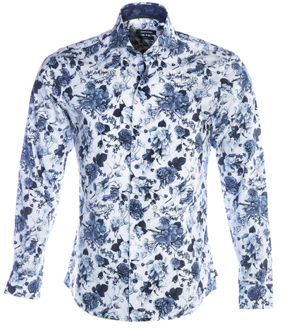Remus Uomo Floral Print Shirt in White & Navy