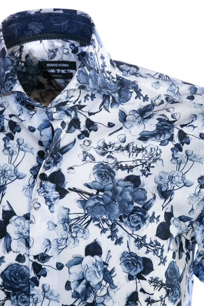 Remus Uomo Floral Print Shirt in White & Navy